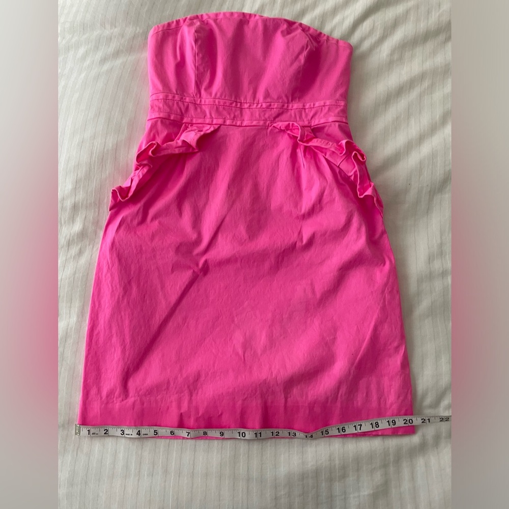 J. Crew Flamenca Neon Hot Pink Strapless Ruffle Cocktail Dress Cotton Sz 6 - Picture 10 of 16